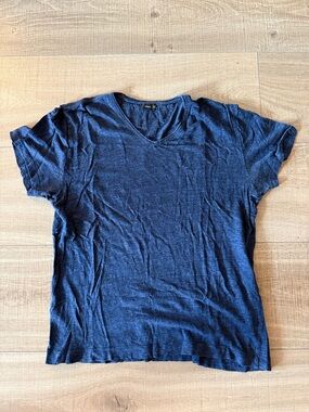 Vince Men’s Linen Navy V-Neck T-Shirt